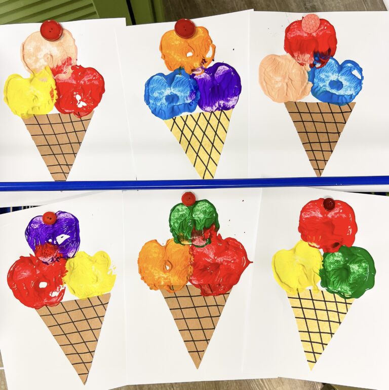 Ice Cream Cone Art using apples as paint brushes.