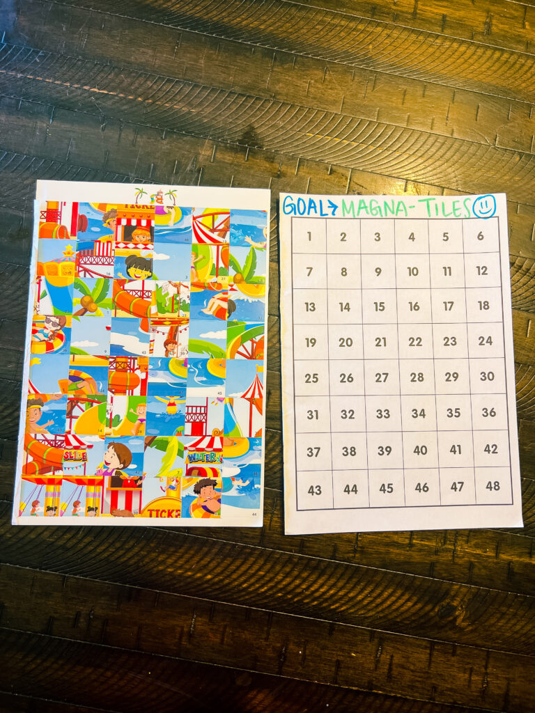 Carnival Sticker Puzzle book used for tracking chores to teach a strong work ethic in children.