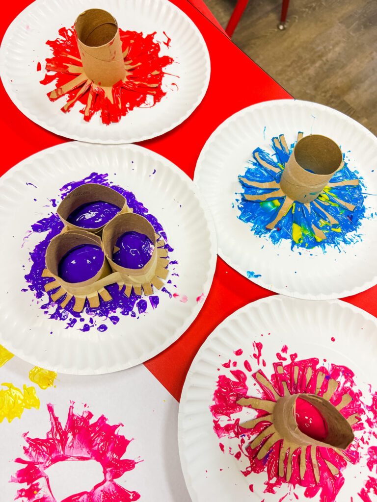 Summer Crafts - Paint and Toilet Paper Roll Stamp Set Up