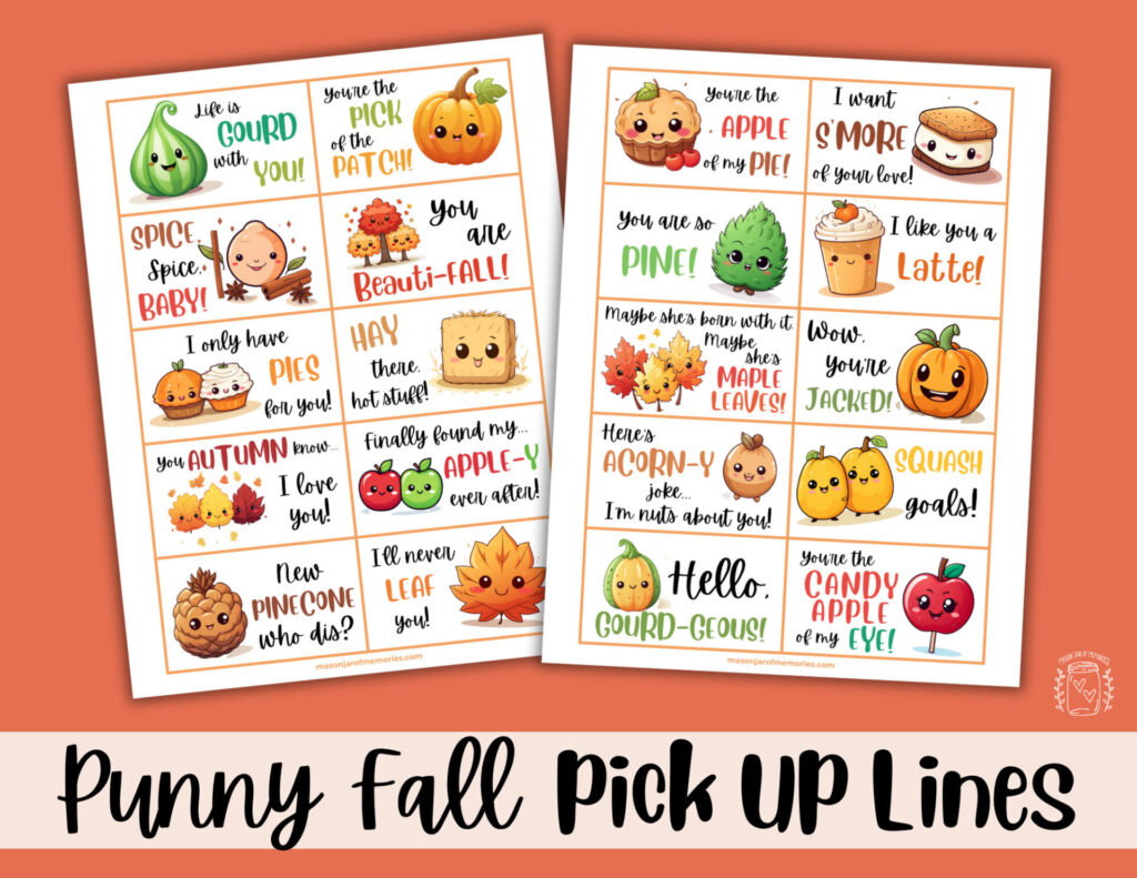 Fall Puns Pick Up Lines Business Cards. A set of 20 cards for your fall crush.