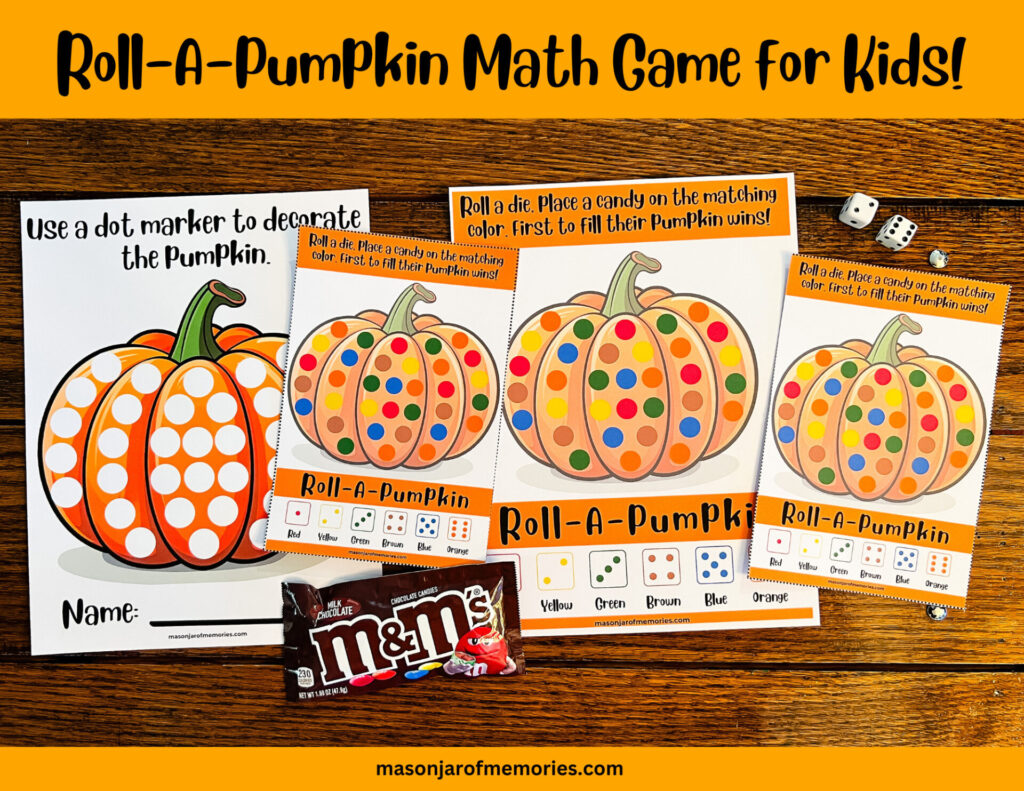 Fall Game Roll A Pumpkin Game Bundle. Fall Game can be found at our Mason Jar of Memories Etsy Shop.