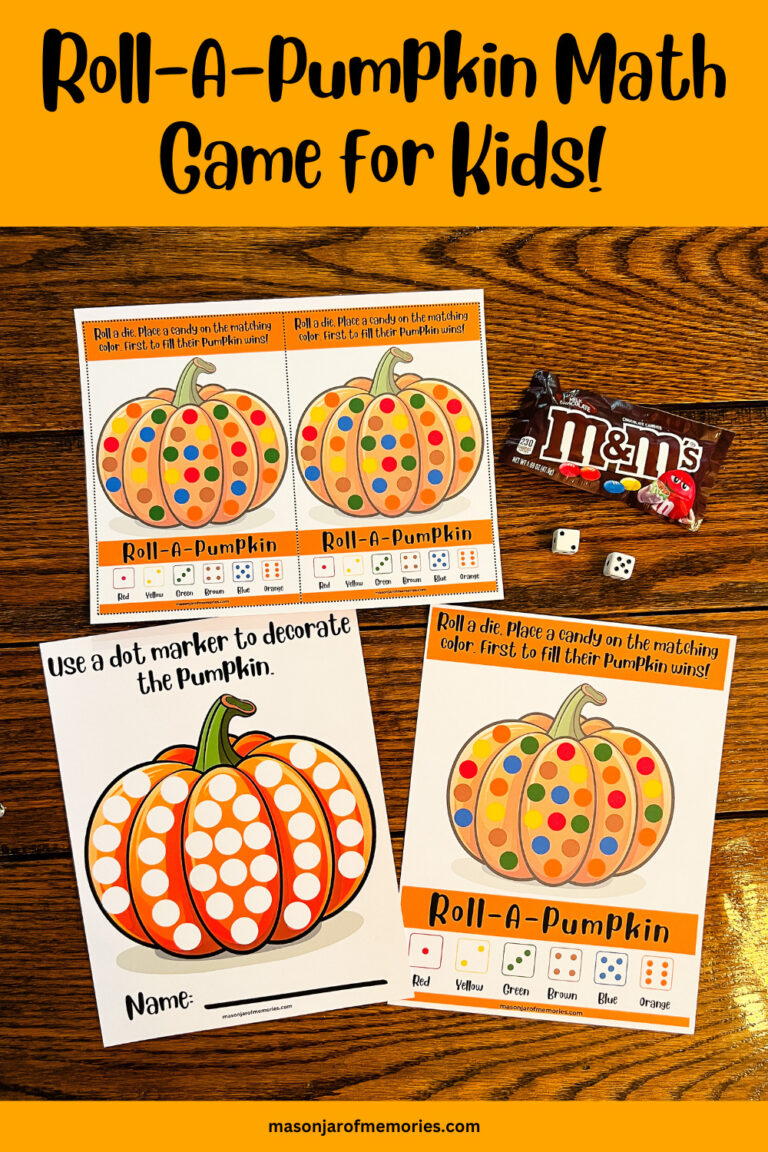 Fall Games for Kids: Roll A Pumpkin Game with M &Ms and dice.